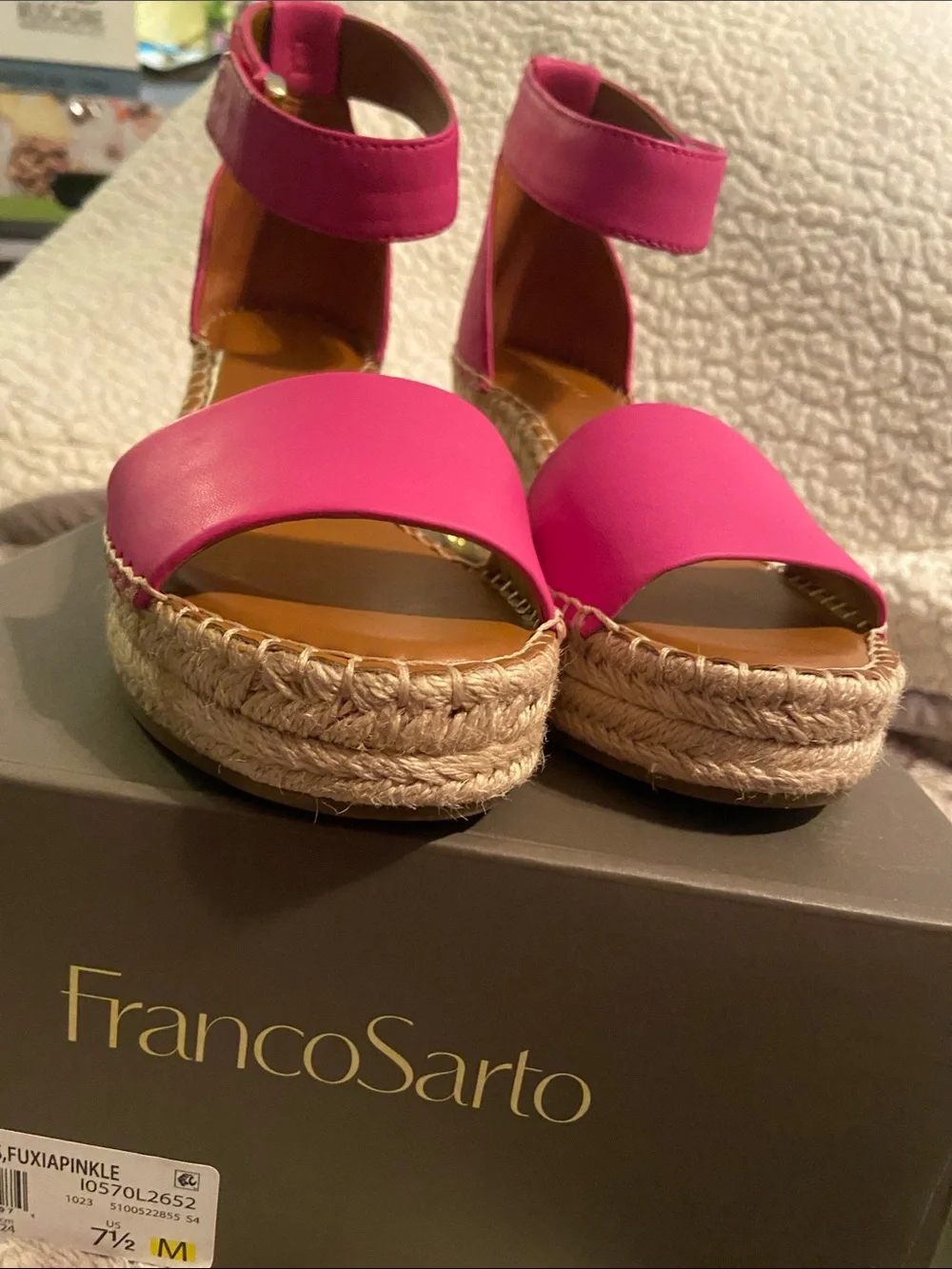Franco Sarto Hot Pink Jute Espadrille Wedge Sandals